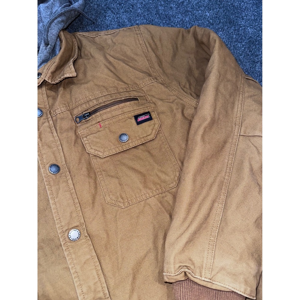 Genuine Dickies Mens Brown Canvas Hooded Work Jacket Quilted Lined NJS100BD L - Picture 5 of 7